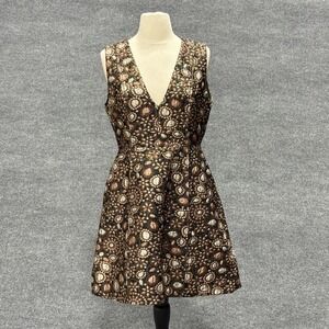 Alice + Olivia Dress Womens 10 Metallic Brocade Sleeveless V Neck Party Cocktail